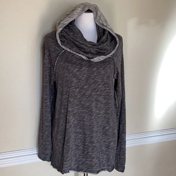 Free People NWT charcoal gray long sleeve tunic with cowl neck/ hoodie s… - Picture 3 of 6